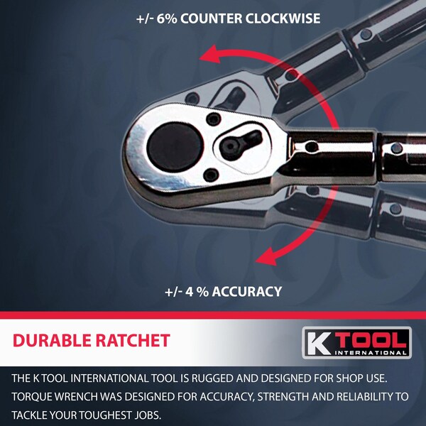 Adjustable Ratcheting Torque Wrench Usa Made, 100-600 Ft/L, 3/4" Drive